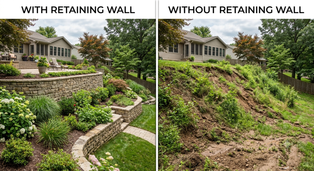 With Retaining Wall vs. Without Retaining Wall